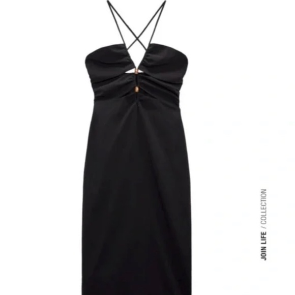 Zara Dresses & Skirts - Black Cut-Out Midi Dress w/ Beads